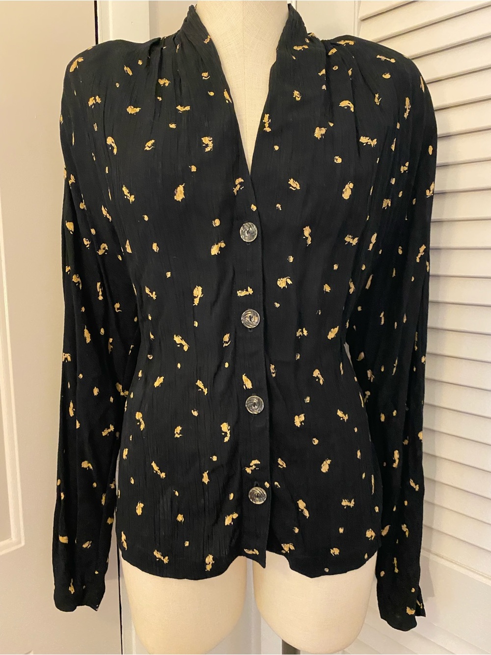 Vintage 80’s/90’s “Carole Little” Black Blouse with Gold Dot Print- Size 10